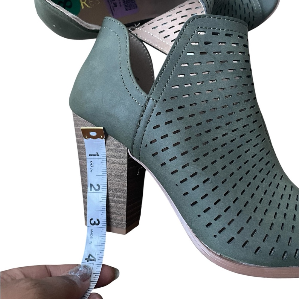 Restricted Dark Green Peep-Toe Ankle Booties - Picture 4 of 6